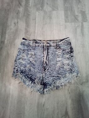 Aphrodite Light Blue Acid-Wash Distressed High-Waist Denim Shorts